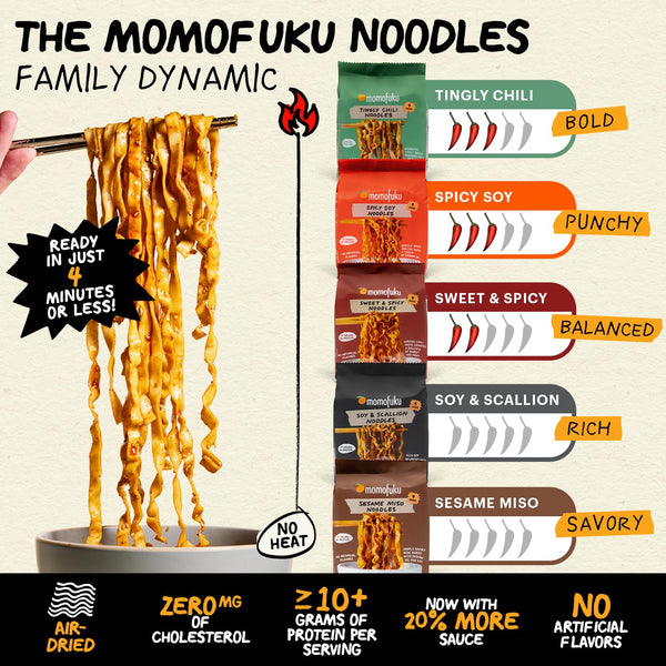 Momofuku Soy & Scallion Ramen Noodles, 4 Pack, Instant Noodles with 10g Protein, Restaurant Quality