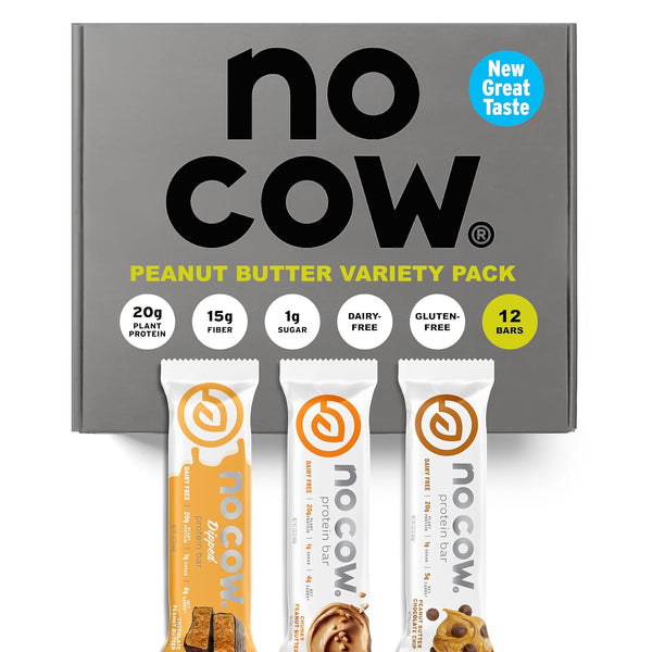 No Cow Vegan Protein Bar Sampler Pack, 20g Plant Based Protein, Gluten Free, Dairy Free