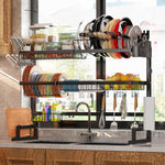 Over the sink dish drying rack with adjustable height and length