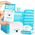 Compact Travel Flushable Wipes for Sensitive Skin - 99.5% Water and Aloe - 8 Pack 48 Wipes