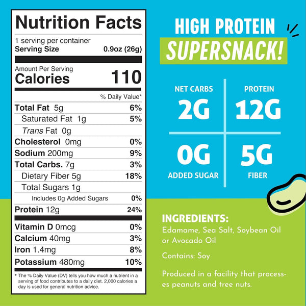 Crunchy Dry Roasted Edamame Snacks in Sea Salt, High Protein, Low Carb, Gluten Free, Vegan