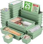 25 PCS Plastic Drawer Organizers Set, 4 Sizes Vanity Organizer, Makeup and Desk Drawer Organizer Trays, Organization and Storage for Makeup, Bathroom, Kitchen Utensils and Office (Black)