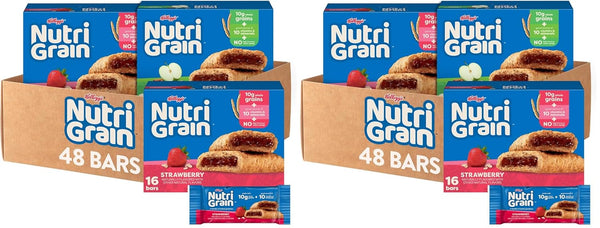 Nutri-Grain Breakfast Bars Variety Pack with 10g Whole Grains, 48 Count