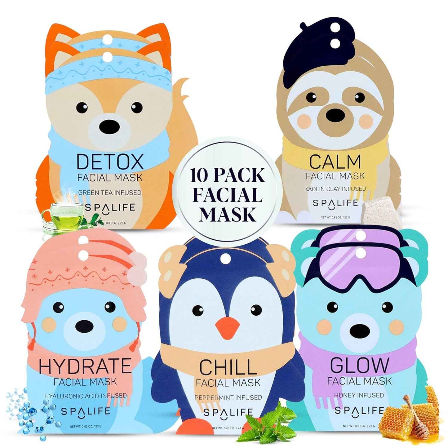 SpaLife Beauty Holiday Treats Christmas Face Mask Bundle | Korean Facial Mask | Hydrating, Soothing and Moisturizing Sheet Mask Set | Stocking Stuffers for Women | Bulk Christmas Gifts | 12 Pack