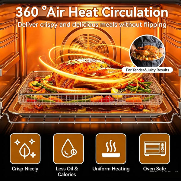 Air Fryer Tray Replacement for Cuisinart TOA-60 TOA-65 TOA-70 Convection Toaster Oven Tray Replacement, 12.4"x11" Steel Baking Pan and Wire Rack Mesh Basket Accessories Parts, NonStick/Dishwasher Safe