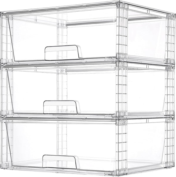 Vtopmart 2 Pack Large Stackable Storage Drawers for Bathroom Closet and Kitchen Pantry