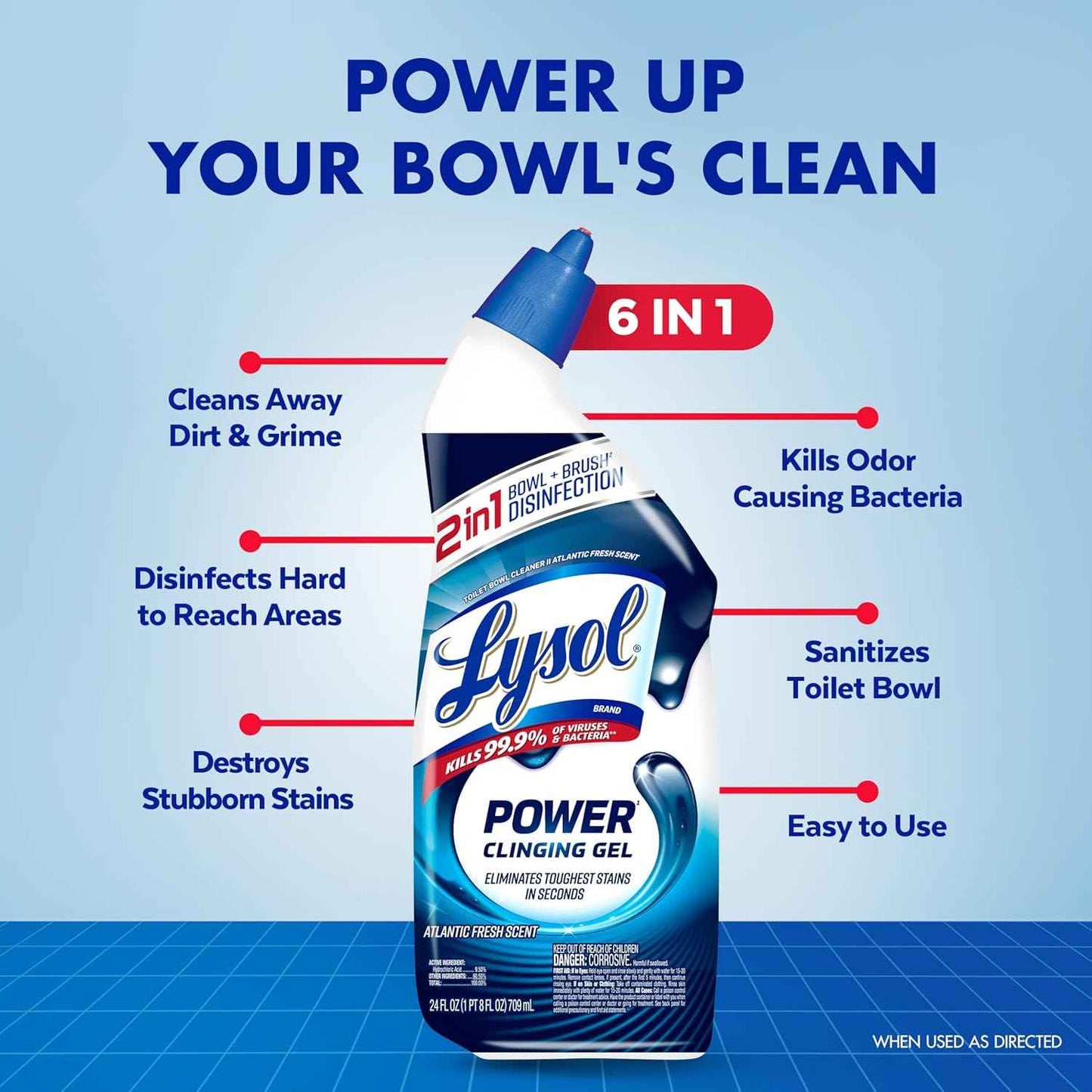 Lysol Toilet Bowl Cleaner, Max Strength Bathroom Cleaning Supplies, Toilet Bowl Cleaner Clinging Gel, Home Essential, Instant Stain Removal, Disinfecting and Deodorizing, Bleach Free, 24 oz (4ct)