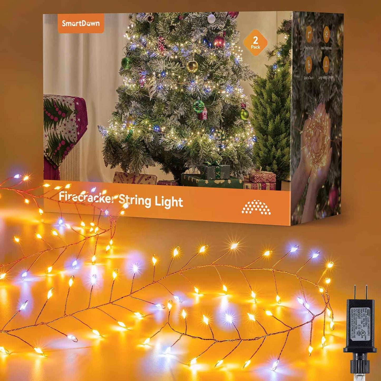 Fairy Lights Plug-In String Lights, 200 LED Twinkle Firecracker Lights, Waterproof Christmas Tree Lights for Indoor/Outdoor Bedroom, Patio, Garden Décor
