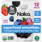 Noka Superfood Fruit Smoothie Pouches with Immune Support, Super Berry, Healthy Snacks with Vitamin C, Plant Protein, Flax Seed, Gluten Free, Squeeze Pouch, 4.22 oz (Pack of 12)
