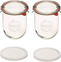 Weck Tulip Jars 1 Liter - Large Sour Dough Starter Jars with Wide Mouth - Suitable for Canning and Storage - 2 with Glass Lids