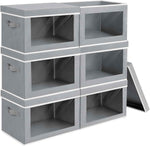 Storage Bins with Lids - Fabric Closet Storage Bins with Window, Collapsible Baskets for Shelves 4 Pack, Home Decorative Boxes for Clothes, Closet, Office, Grey