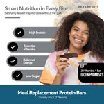 WonderSlim Meal Replacement Protein Bar Variety Pack 15g Protein 20 Vitamins and Minerals