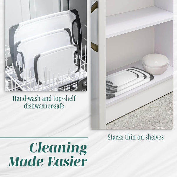 3-piece cutting board set with non-slip handles and gray color