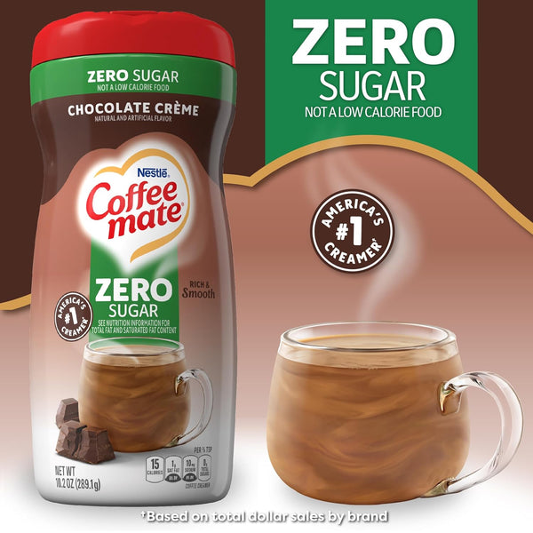 Nestle Coffee-mate Sugar Free Creamy Chocolate Powdered Coffee Creamer, 10.2 Ounce, Gluten-Free, Lactose-Free, Zero Sugar, 10.2 oz Bottle