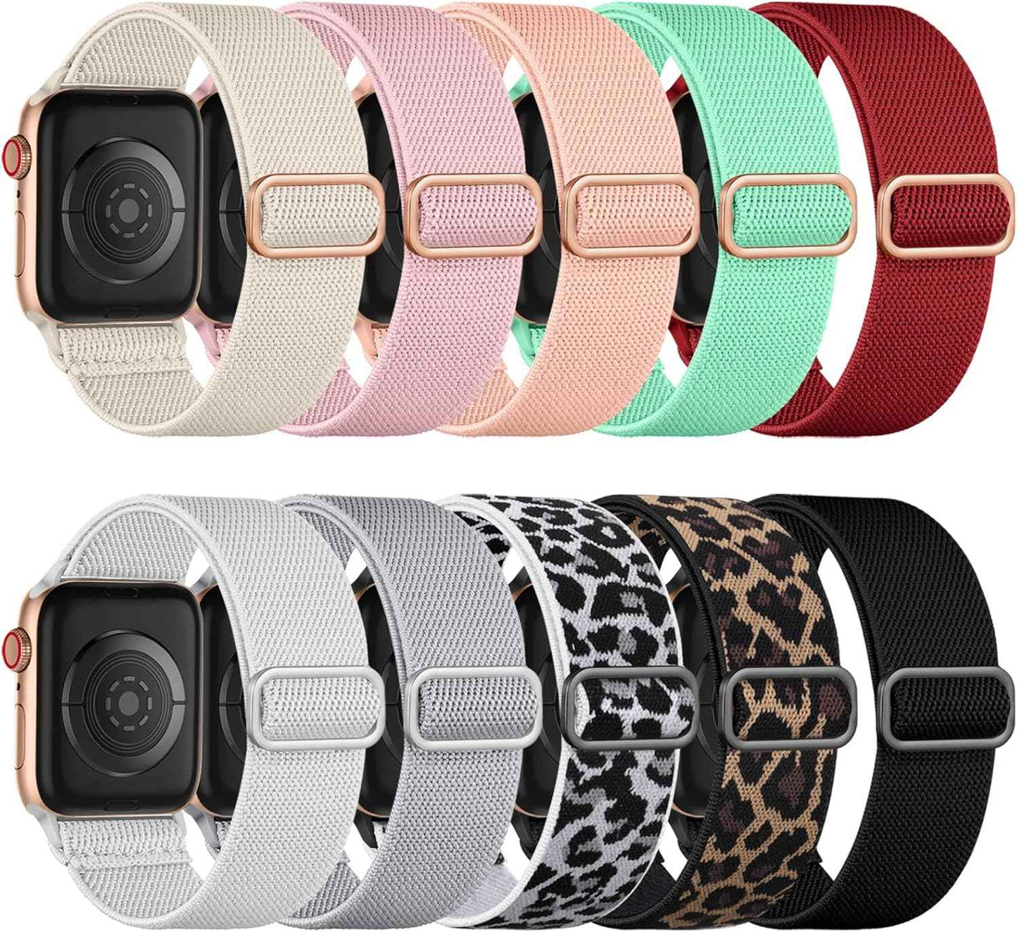 Maledan 10 Pack Stretchy Solo Loop Compatible with Apple Watch Band 40mm 38mm 41mm 42mm 44mm 45mm 46mm 49mm Women Men,Soft Nylon Elastic Braided Strap for iWatch Series 11 10 9 8 7 6 5 4 3 2 1 SE Ultra