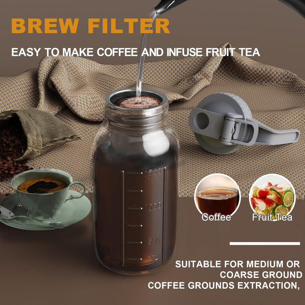 Heavy Duty Glass Mason Pitcher with Spout Lid and Stainless Steel Filter