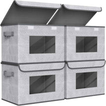 Univivi Fabric Foldable Storage Boxes [4-Pack] Large Collapsible Stackable Storage Bins with Lids, Closet Organizers and Storage Cube Basket for Home, Office, Bedroom (Gray, 17“ x 12” x 12")