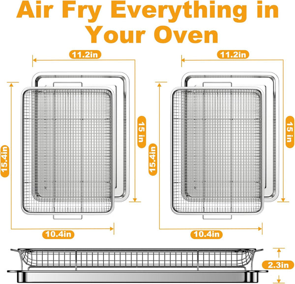 Air Fryer Basket Oven - 2 Set Large Air Fryer Basket and Tray Stainless Steel Oven Air Fryer Rack Pan Accessories for Baking 15.4"x11.2"