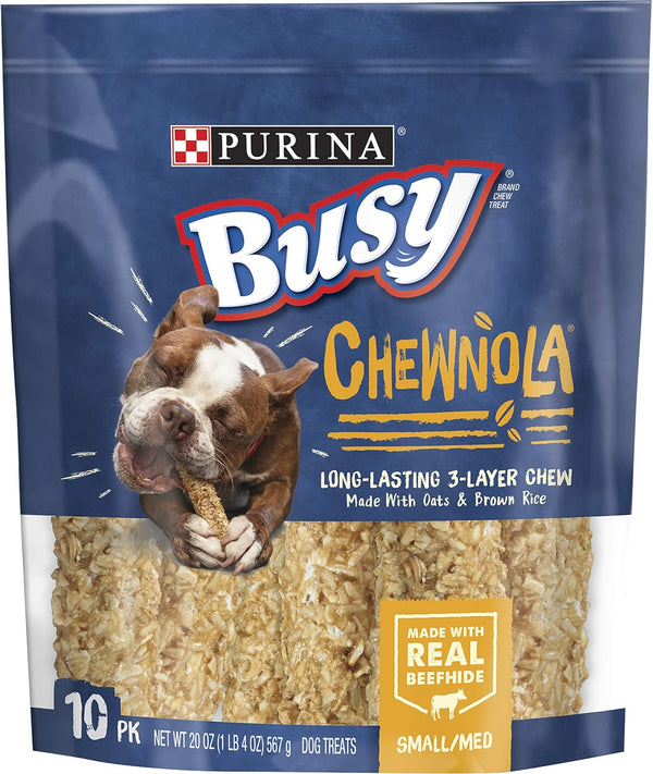 Purina Busy Rawhide dog bones for small/medium breeds, 10-count 20 oz. pouch with oats & brown rice