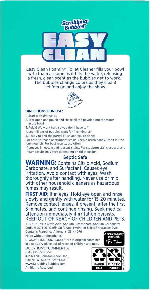 Scrubbing Bubbles Easy Clean Foaming Toilet Bowl Cleaner, Easy Drop In Powder Pouches, 100g (2 Pouches)