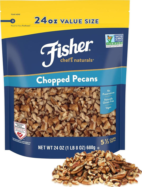 Fisher Chef's Naturals Pecan Halves 24 oz Resealable Bag, Unsalted Raw Nuts