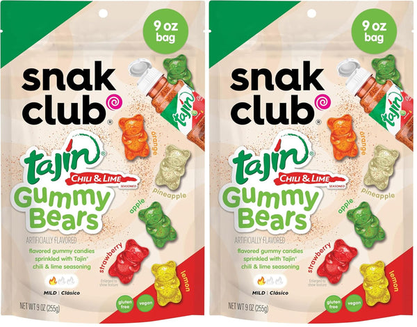 Snak Club Tajin Gummy Bears Assorted Fruit Candy Gummies 9 oz Resealable Bag