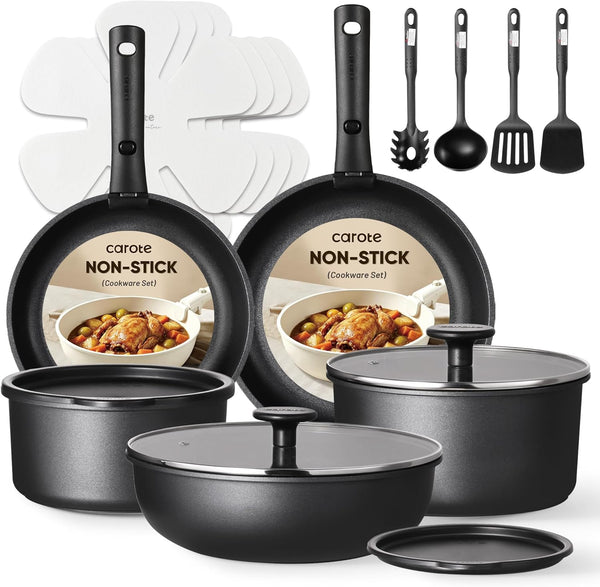 19-piece ceramic cookware set with non-stick coating and induction compatibility