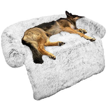Calming Light Grey Large Dog Bed with Fluffy Plush Cover and Non-Slip Base for Large Medium Small Dogs and Cats