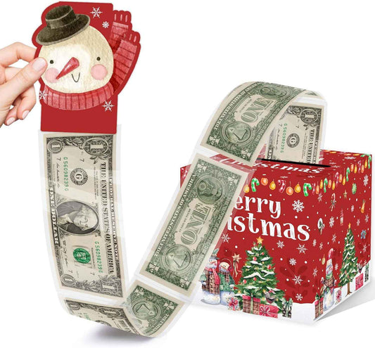 Christmas Party Gifts, Christmas Money Box for Cash Pull, Christmas Money Pull Box with Snowman Card and Transparent Bags, Christmas Money Pull Box, Christmas Money Pull Box for Kids Adults