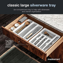 madesmart Classic Large Silverware Tray - White - 6-Compartments Kitchen Organizer