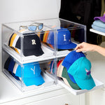 Hat Organizer for Baseball Caps, Clear Storage Box with Drawer and Sliding Tray
