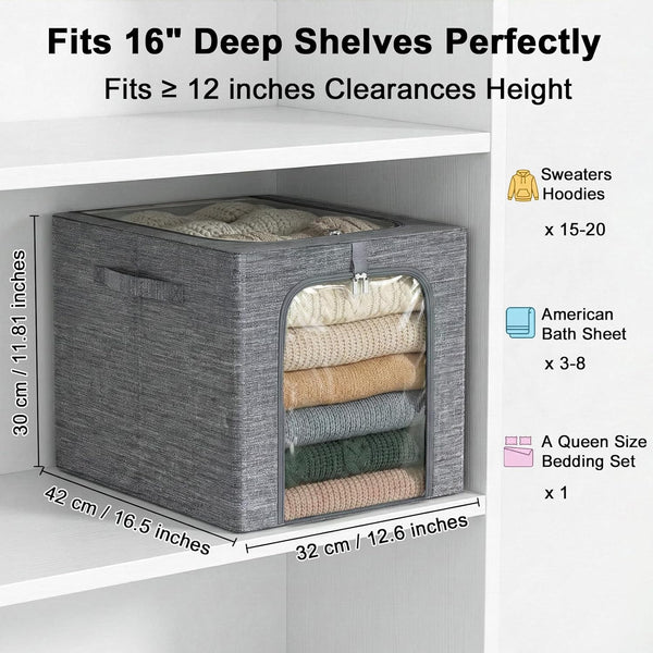 Stackable Closet Storage Bin with Metal Frame, 6-Pack, 40L Capacity