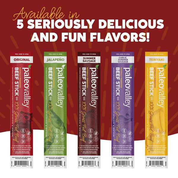 Paleovalley 100% Grass Fed Beef Sticks - Gluten Free Beef Snack - High Protein Keto Friendly