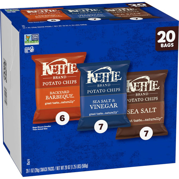 Kettle Brand Potato Chips Variety Pack, 20 Count, 1 Oz Bags