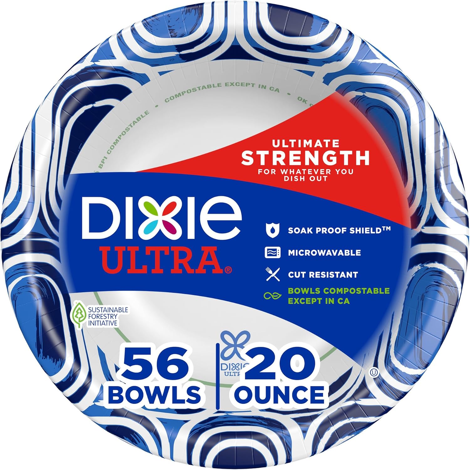 Dixie Ultra, Large Paper Bowls, 20 Oz, 26 Count (Pack of 6), Microwave Safe, Compostable, Disposable Bowls Great For Breakfast, Lunch, And Dinner Meals
