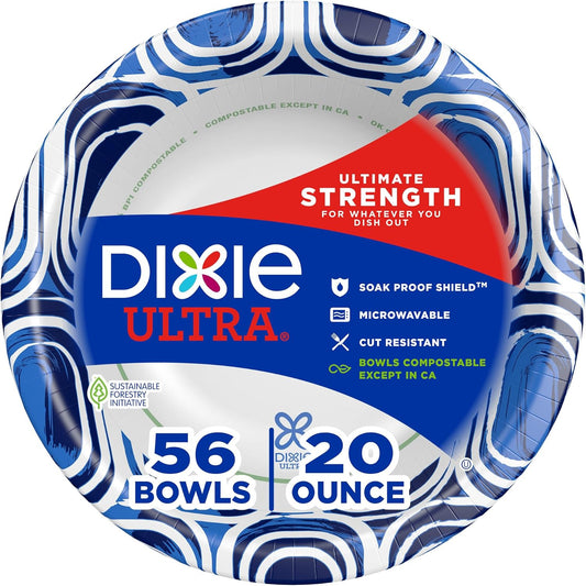 Dixie Ultra, Large Paper Bowls, 20 Oz, 26 Count (Pack of 6), Microwave Safe, Compostable, Disposable Bowls Great For Breakfast, Lunch, And Dinner Meals