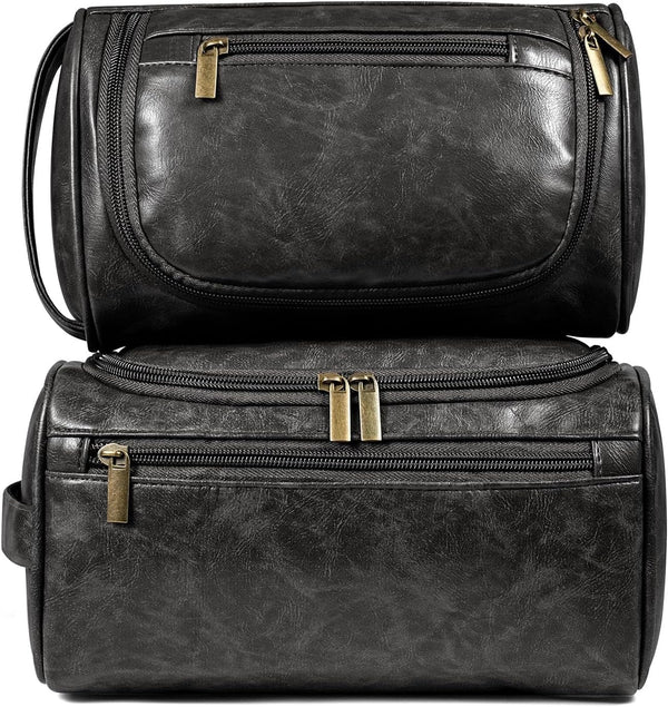 large water-resistant leather dopp kit & medium travel bag set for men - brown