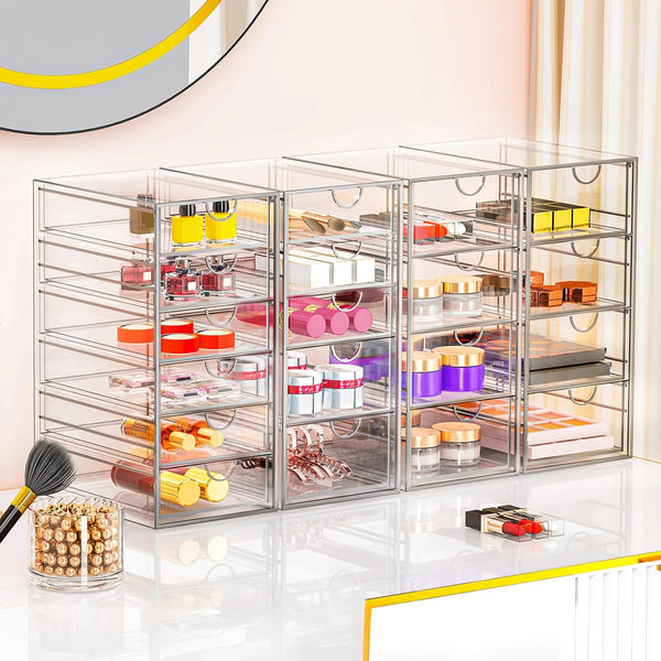 Acrylic Makeup Organizer with 19 Drawers for Bathroom Vanity Desk