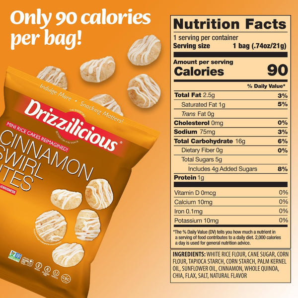 Mini Rice Cakes Cinnamon Swirl, Gluten Free, Vegan, 90 Calories Per Bag