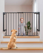 Cumbor 29.2–43" Baby Gate for Stairs, Wall-Mounted (Drill Required), Expandable No Bottom Bar Dog Gate, Auto Close Extra Wide Walk Thru, Pet & Toddler Proof Gate, Top & Bottom of Stairways (White)