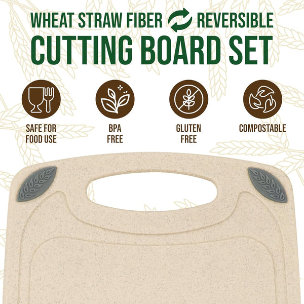 2-Piece Reversible Cutting Board Set Made with Natural Wheat Straw Fiber