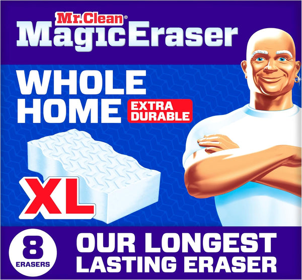 Mr. Clean Magic Eraser Sponge, All Purpose Cleaner, Long Lasting Cleaning Scrubber, Wall Cleaner, Sneaker Cleaner, Oven Cleaner, Kitchen, Bathroom, Shower Cleaning Supplies, Ultra Thick, 5ct