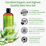 seven minerals organic aloe vera gel - 12oz - texas grown - vegan - unscented - for skin hair sunburn relief