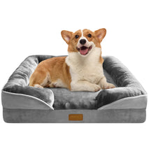 Orthopedic dog bed with sides for medium dogs, supportive foam couch bed with grey removable cover