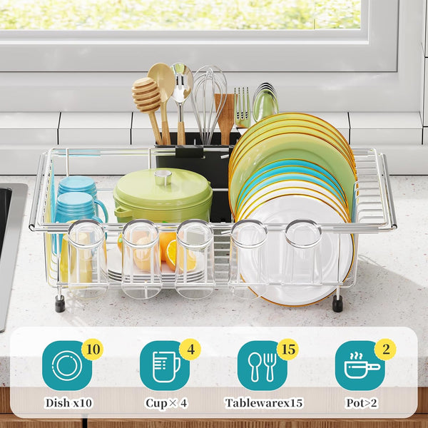 Adjustable Dish Drying Rack for Small Kitchen Countertops