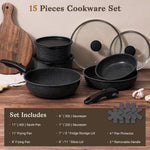 15-Piece Non-Stick Cookware Set with Detachable Handles and Oven Safety