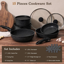 15-Piece Non-Stick Cookware Set with Detachable Handles and Oven Safety