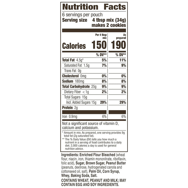 Betty Crocker Peanut Butter Cookie Mix, Makes 12 Cookies, 7.2 oz