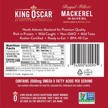 King Oscar Skinless & Boneless Mackerel in Olive Oil, 4.05 Oz Cans, Wild Caught, Keto & Paleo Friendly