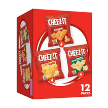 cheez-it variety pack, 12.1oz box, 12 packs, original, white cheddar, cheddar jack flavors